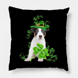 Lucky Jack Russell Terrier Shamrock St Patrick's Day Pillow