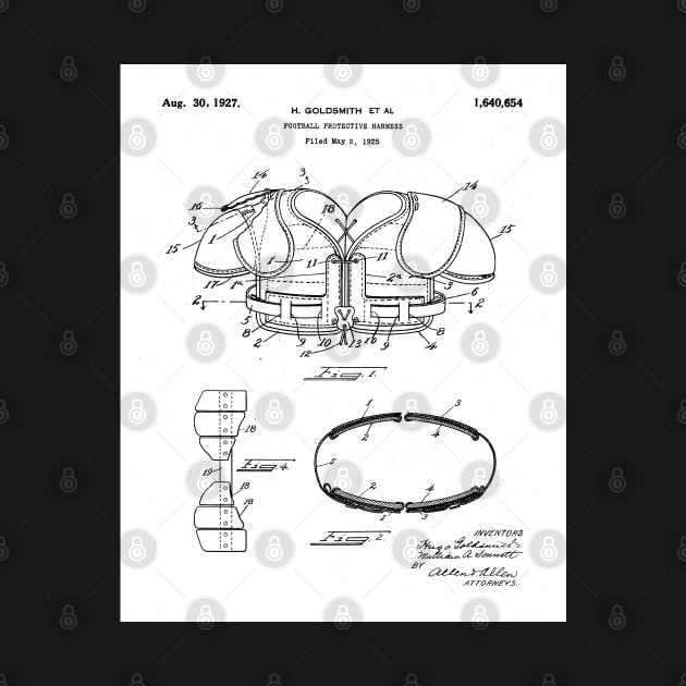 Football Pads Patent - Football Player Team Coach Art - White by patentpress