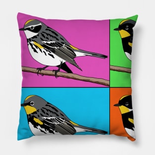 Warhol Birds - Yellow-rumped warbler Pillow