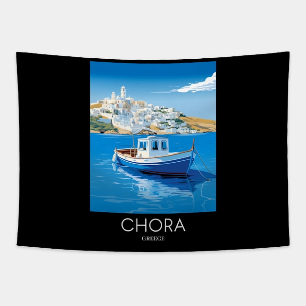 A Pop Art Travel Print of Chora Andros Island - Greece Tapestry by Studio Red Koala