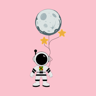 Astronaut Moon and Stars (Pink) T-Shirt