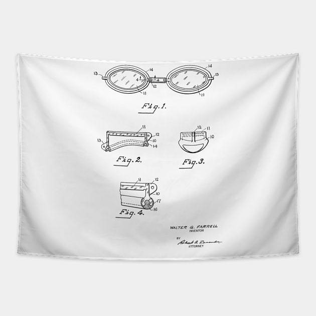 Under Water Eye Protector Vintage Patent Hand Drawing Tapestry by TheYoungDesigns