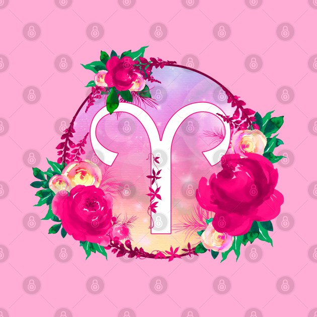 Aries Zodiac Horoscope Pink Floral Monogram by bumblefuzzies