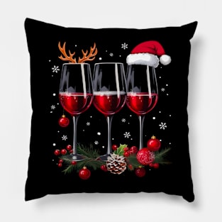 Xmas Glass of Red Wine Santa Hat Christmas Pajama Men Women Pillow