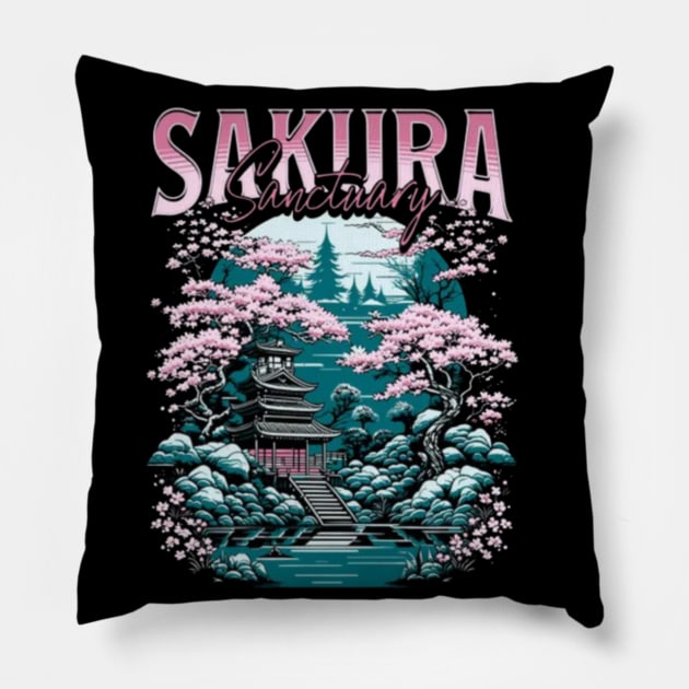 Discover the magic of the Japanese sanctuary with its 🌸 Sakura tree in full bloom! A paradise of tranquility and beauty. 🏯🌸 Pillow by Bruja Maldita