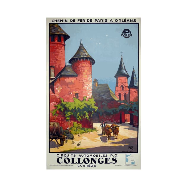 Collonges, Correze Region of France  - Vintage French Railway Auto Route Travel Poster by Naves