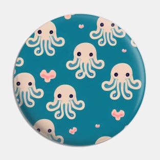 Octopus Swimming in an Ocean of Love - Super Cute Colorful Cephalopod Pattern Pin