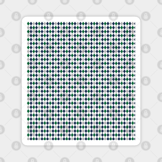 Green Silver Navy and White Argyle Pattern Diamond Checks Magnet by squeakyricardo