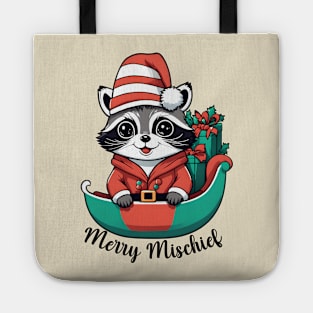 Merry Mischief Raccoon Christmas Sleigh Tee Tote