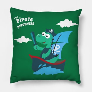 illustration of dinosaur pirate on a ship at the sea Pillow