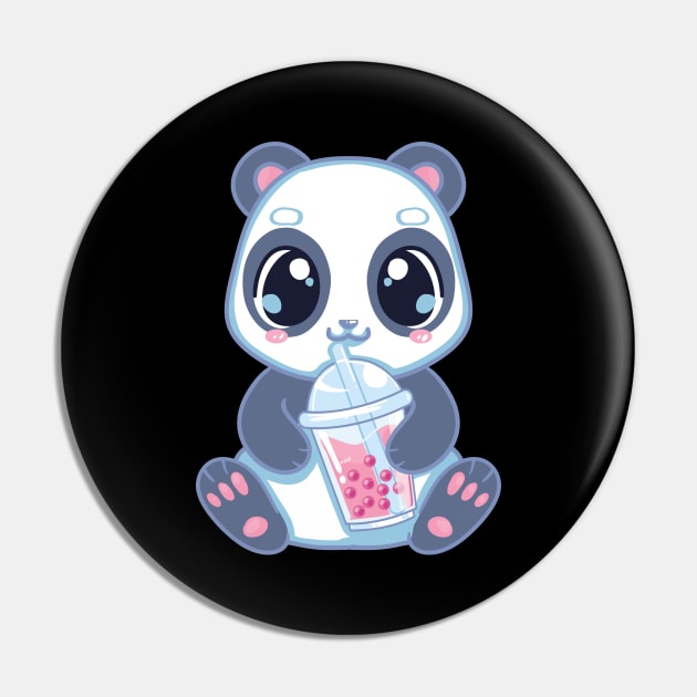 Cute Panda Boba Bubble Tea Panda Bear Boba Drink Panda Drinking Boba Pin Teepublic 