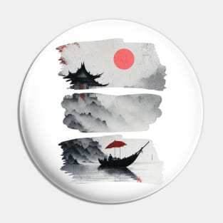 Boat and Red Sun Pin