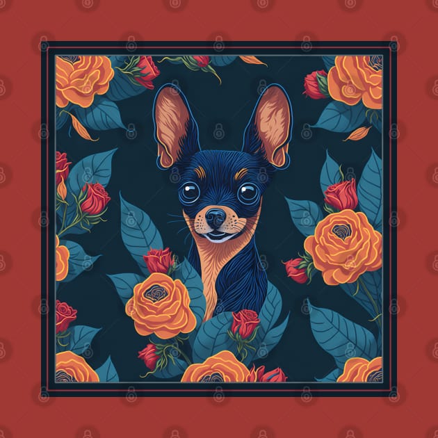 Dogs, Toy Terrier and flowers, dog, style vector (red flowers Toy Terrier 2 version) by xlhombat