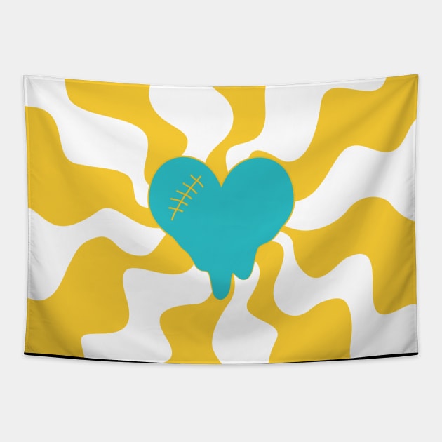 Heart Melt - Turquoise and Yellow Tapestry by LAEC