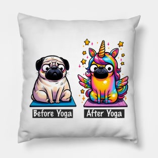 Pug Before and After Yoga Funny Meditation design Pillow