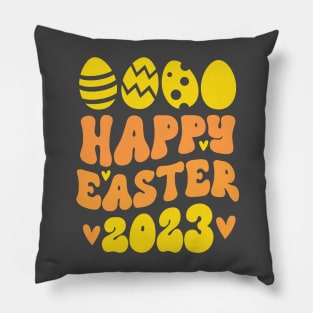 Happy Easter 2023 Eggs Yellow Pillow