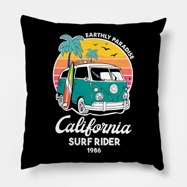 California Surf Rider 1986 Pillow by SuperrSunday