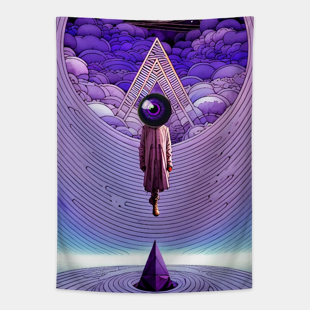 Purple Eyeball  Abstract Cloudscape Tapestry by Trip Tank