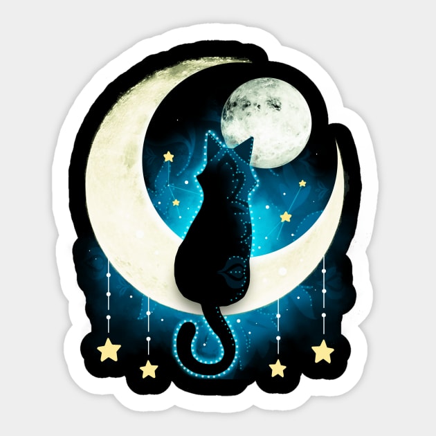 Black Cat Moon Sticker - Sticker Mania