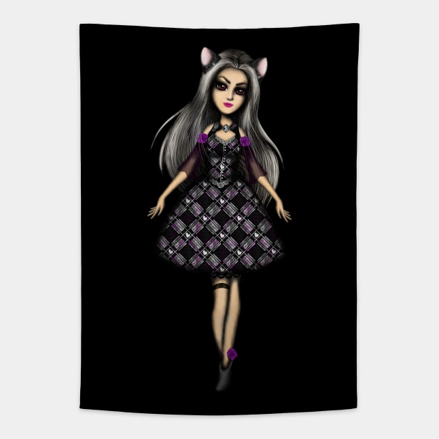 Cat Girl Fantasy Gothic Girl Tapestry by DeneboArt