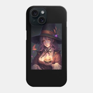 Anime Girl Witch Wizard with fire spell Phone Case