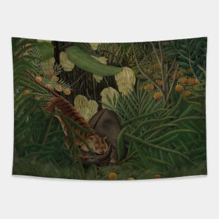 Fight Between a Tiger and a Buffalo by Henri Rousseau Tapestry