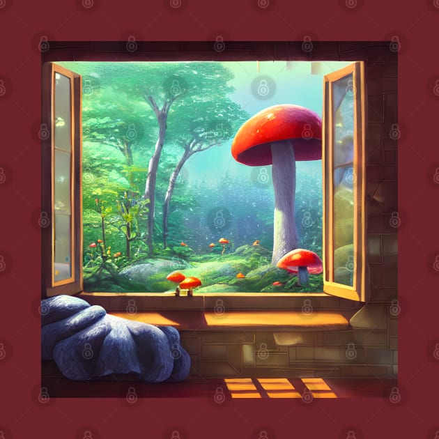 Vintage Botanical Cottagecore Mushrooms Forest View Scenery Indoorsy Introverts in Love with Nature by DaysuCollege