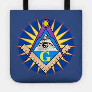 Sq. & Compasses w/All-seeing Eye, G & star On Blue disc Tote