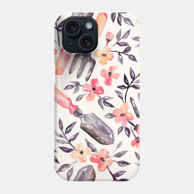 Spring Gardening - peach blossoms on cream Phone Case by micklyn