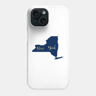 New York in Gold letters State Map Phone Case
