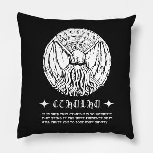 Cthulhu Tablet Illustration v2 (white print) Pillow