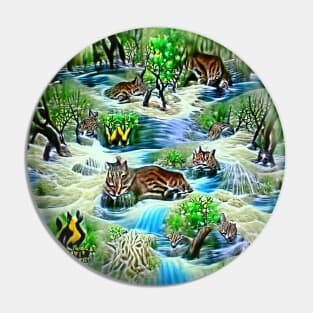 Abstract Wild Cats On Grass In Stream  A.I. Generated Pin