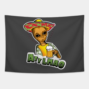 Ayy LMAO alien with mexican hat and beer Tapestry