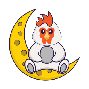 Cute chicken is sitting on the moon. T-Shirt