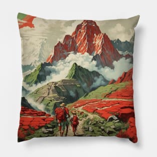 Inca Trail Peru Tourism Vintage Poster Pillow