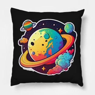 Colourful Planets Sticker Pillow