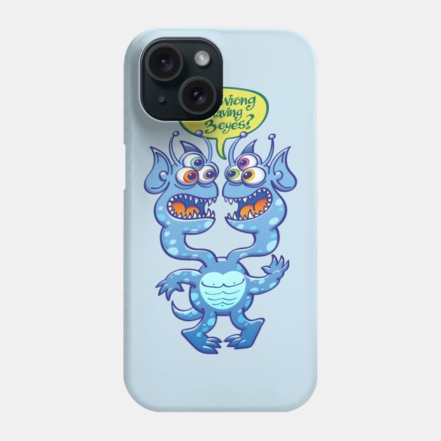 Worried two-headed alien asking what is wrong with having three eyes Phone Case by zooco