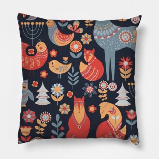 Forest animals and birds in the Scandinavian style. Pillow