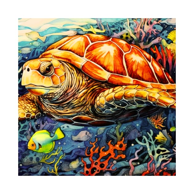 Mesmerizing Colorful Turtle Dive into Vibrant Underwater Art! by JojoArtEvo