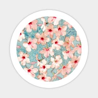 Shabby Chic Hibiscus Patchwork Pattern in Pink & Blue Magnet