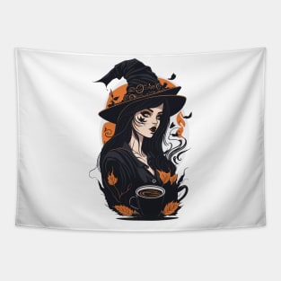 Halloween Coffee lover Witch Tapestry