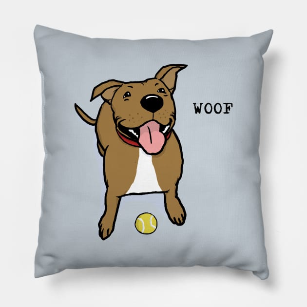 Woof Dog | Big Brown Dog With Tennis Ball Wants To Play Pillow by Coffee Squirrel