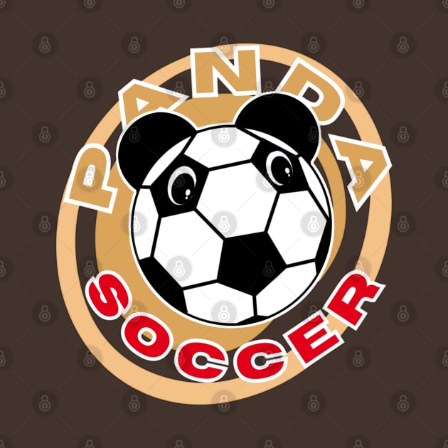 Panda soccer head of a cute panda in the shape of a soccer ball on the background of an orange circle for sports lovers orange and red letters with white borders by PopArtyParty