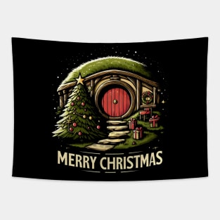 Merry Christmas - Festive Round Door - Fantasy Christmas Tapestry