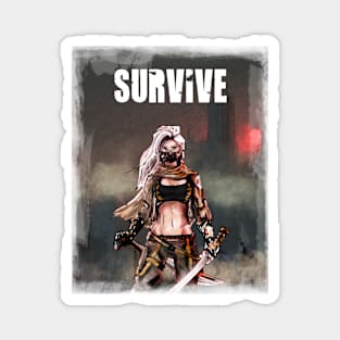 Apocalypse Girl gas mask  with katana sword and machete : Survive quote t-shirt Magnet