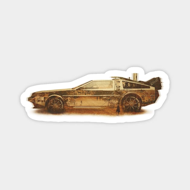 Lost in the Wild Wild West! (Golden Delorean Doubleexposure Art) Magnet by badbugs