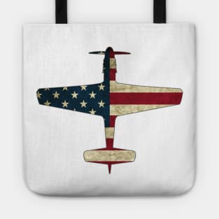 Patriotic Veteran P 51 Mustang Fighter Warbird Plane US Flag Tote