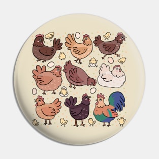 Cute chickens and chicks illustration Pin