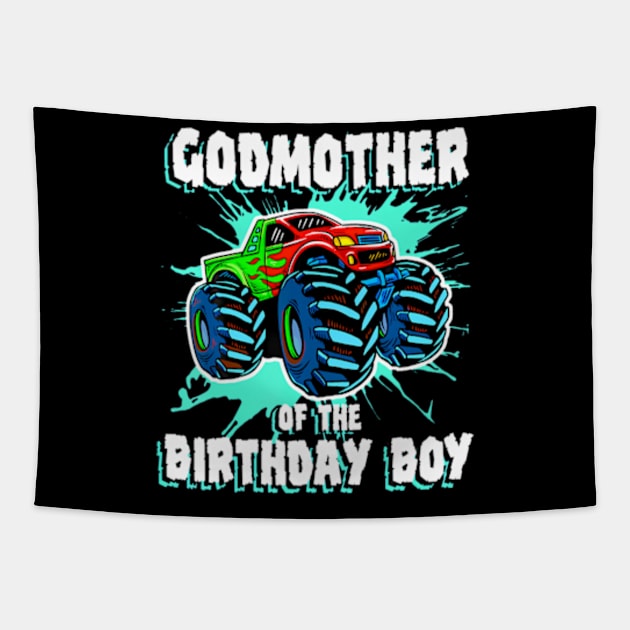 Godmother Of The Birthday Boy Monster Truck Birthday Party Tapestry by Sort of Vintage