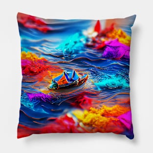 A Boat Floating on Ocean Art Pillow